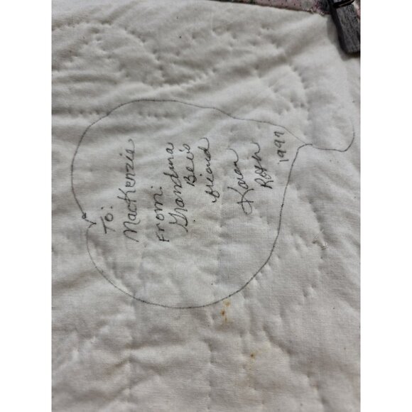 Handmade Floral Print Cotton Hand Quilted Lap Throw Coverlet Baby Quilt Rosettes - Picture 9 of 9